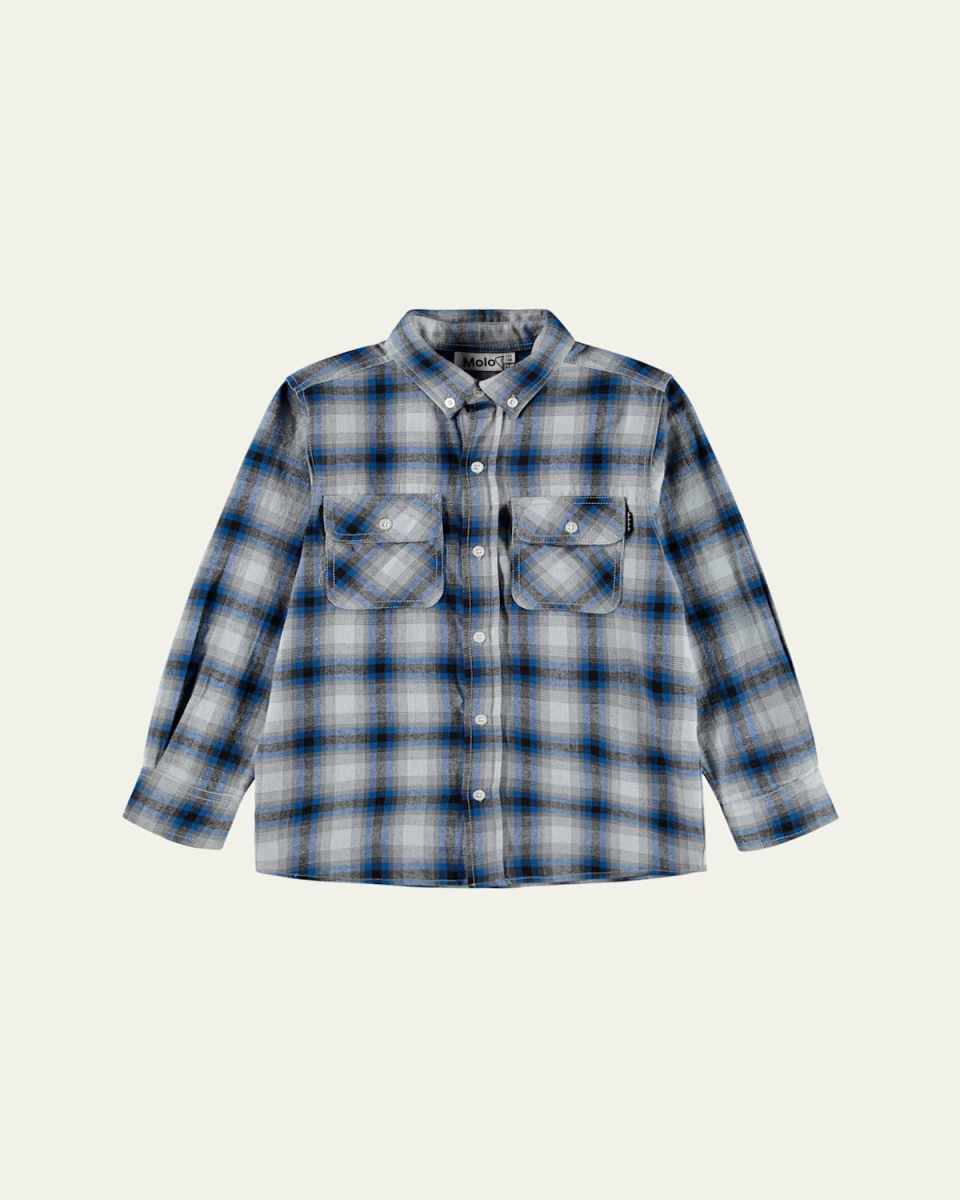 Boy's Rozzy Cotton Check Button-Front Shirt, Size 7-16